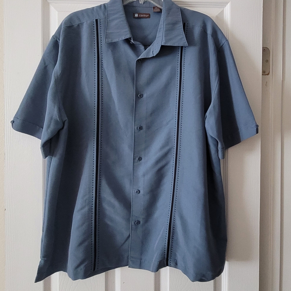 Centro Men's Casual Blue Button Down Shirt